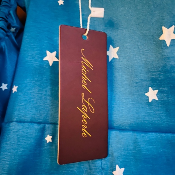 Michele Laperle White Stars Print Puff Sleeves Knee Length Blue Bustier Dress 8 - Picture 8 of 12